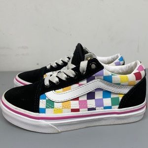 Vans Kids' Rainbow/White Low Top Slip On Checkerboard Sneakers Size 12